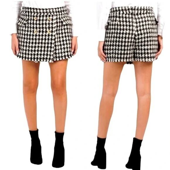 House of Harlow Black and White Checkered Wool Blend Tweed Mini Skort Skirt Lg - Picture 1 of 14